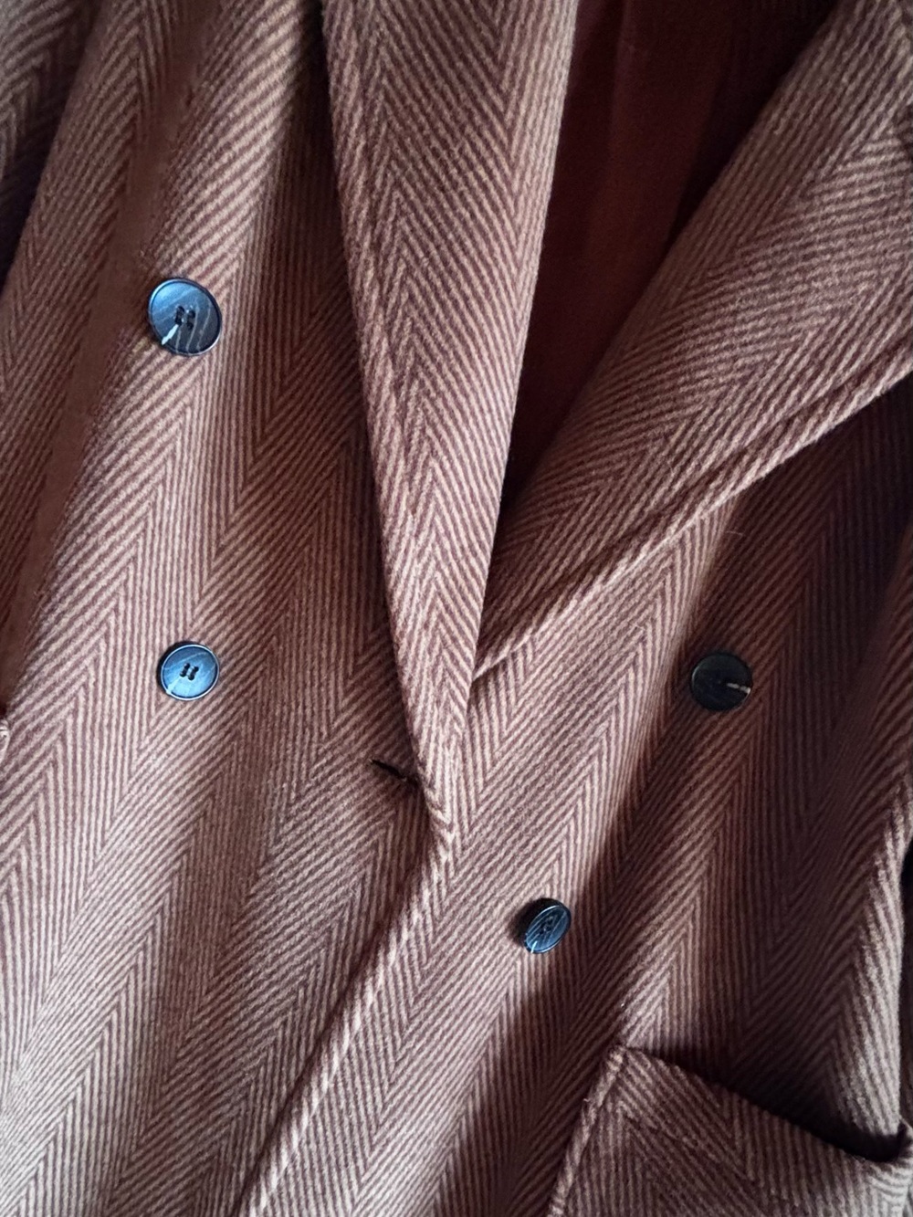Seven for All Mankind Womens Double-Breasted Herringbone Coat - Brown
